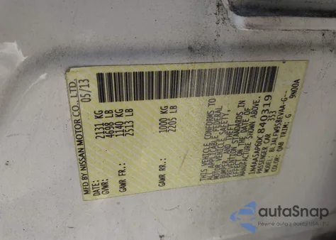 2013 Nissan Maxima 3.5 Sv из США, поврежденный, VIN 1N4AA5AP6DC840319